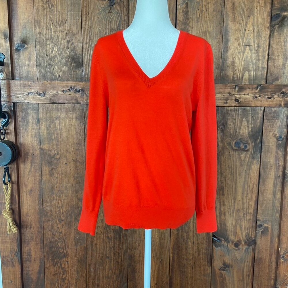 100% Merino Wool Red V Neck Women's Sweater Sz M